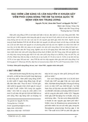 Đặc điểm lâm sàng và căn nguyên vi khuẩn gây viêm phổi cộng đồng trẻ em tại khoa Quốc tế Bệnh viện Nhi Trung Ương