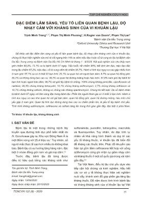 Đặc điểm lâm sàng, yếu tố liên quan bệnh lậu, độ nhạy cảm với kháng sinh của vi khuẩn lậu