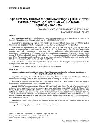 Đặc điểm tổn thương ở bệnh nhân được xạ hình xương tại trung tâm y học hạt nhân và ung bướu - Bệnh viện Bạch Mai