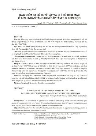 Đặc điểm trị số huyết áp và chỉ số lipid máu ở bệnh nhân tăng huyết áp tâm thu đơn độc