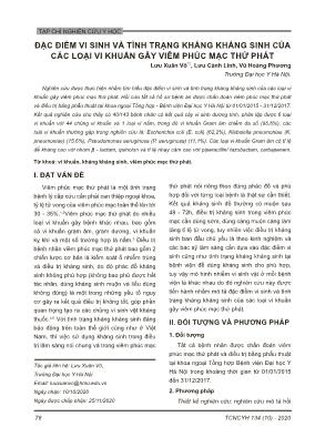 Đặc điểm vi sinh và tình trạng kháng kháng sinh của các loại vi khuẩn gây viêm phúc mạc thứ phát