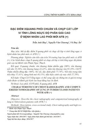 Đặc điểm xquang phổi chuẩn và chụp cắt lớp vi tính lồng ngực độ phân giải cao ở bệnh nhân lao phổi mới AFB (+)
