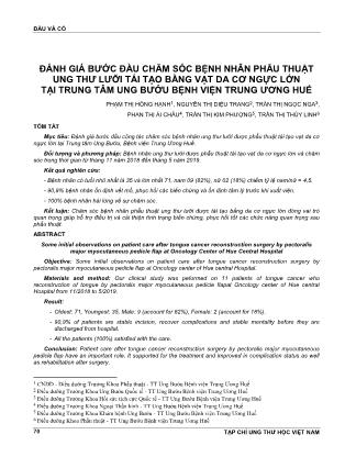 Đánh giá bước đầu chăm sóc bệnh nhân phẫu thuật ung thư lưỡi tái tạo bằng vạt da cơ ngực lớn tại trung tâm ung bướu Bệnh viện Trung Ương Huế