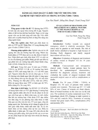 Đánh giá chẩn đoán và điều trị vết thương tim tại Bệnh viện Nhân Dân 115 trong 10 năm (7/2004 -7/2014)