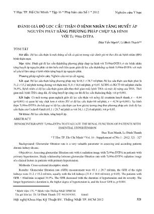 Đánh giá độ lọc cầu thận ở bệnh nhân tăng huyết áp nguyên phát bằng phương pháp chụp xạ hình với Tc 99m-DTPA