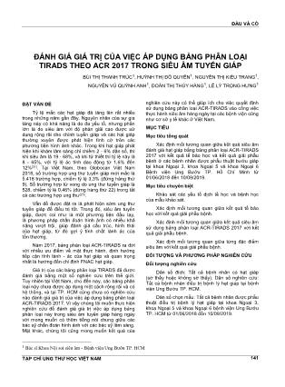 Đánh giá giá trị của việc áp dụng bảng phân loại TIRADS theo ACR 2017 trong siêu âm tuyến giáp