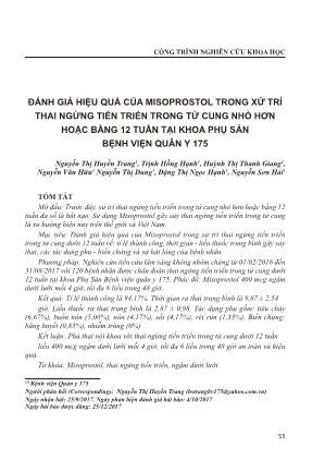 Đánh giá hiệu quả của Misoprostol trong xử trí thai ngừng tiến triển trong tử cung nhỏ hơn hoặc bằng 12 tuần tại khoa phụ sản Bệnh viện Quân Y 175