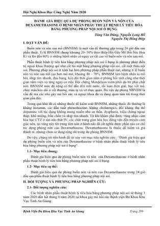 Đánh giá hiệu quả dự phòng buồn nôn và nôn của dexamethasone ở bệnh nhân phẫu thuật bệnh lý tiêu hóa bằng phương pháp nội soi ổ bụng