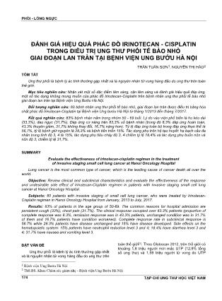 Đánh giá hiệu quả phác đồ Irinotecan-Cisplatin trong điều trị ung thư phổi tế bào nhỏ giai đoạn lan tràn tại Bệnh viện Ung Bướu Hà Nội