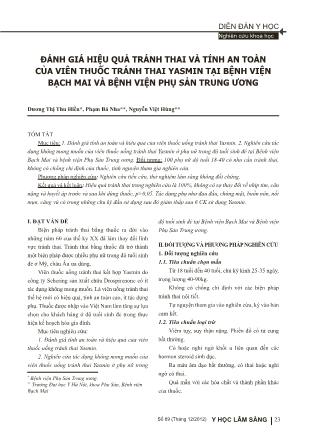 Đánh giá hiệu quả tránh thai và tính an toàn của viên thuốc tránh thai Yasmin tại Bệnh viện Bạch Mai và Bệnh viện Phụ sản Trung Ương Đánh giá hiệu quả tránh thai và tính an toàn của viên thuốc tránh thai Yasmin tại Bệnh viện Bạch Mai và Bệnh viện Phụ sản Trung Ương