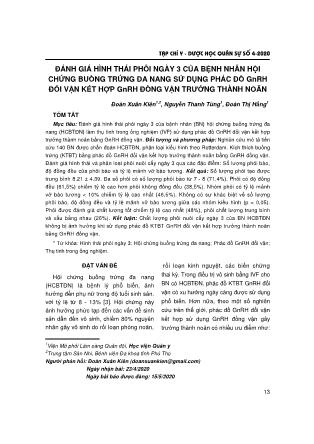 Đánh giá hình thái phôi ngày 3 của bệnh nhân hội chứng buồng trứng đa nang sử dụng phác đồ gnrh đối vận kết hợp GnRH đồng vận trưởng thành noãn