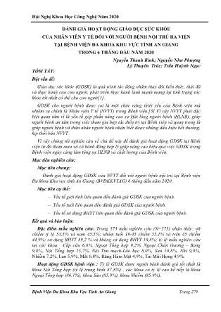 Đánh giá hoạt động giáo dục sức khỏe của nhân viên y tế đối với người bệnh nội trú ra viện tại Bệnh viện Đa khoa khu vực tỉnh An Giang trong 6 tháng đầu năm 2020