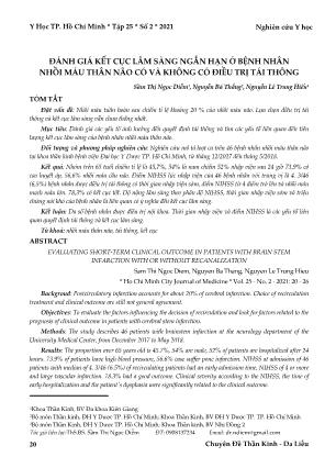 Đánh giá kết cục lâm sàng ngắn hạn ở bệnh nhân nhồi máu thân não có và không có điều trị tái thông