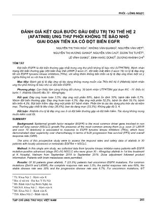 Đánh giá kết quả bước đầu điều trị TKI thế hệ 2 (Afatinib) ung thư phổi không tế bào nhỏ giai đoạn tiến xa có đột biến EGFR