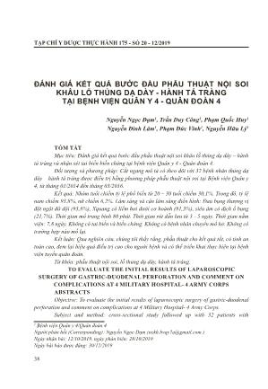 Đánh giá kết quả bước đầu phẫu thuật nội soi khâu lỗ thủng dạ dày-hành tá tràng tại Bệnh viện Quân Y 4 - Quân đoàn 4