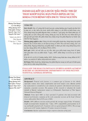 Đánh giá kết quả bước đầu phẫu thuật thay khớp háng bán phần Bipolar tại khoa CTCH bệnh viện ĐKTƯ Thái Nguyên