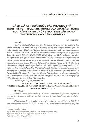 Đánh giá kết quả bước đầu phương pháp nghe tiếng tim qua hệ thống loa giảm âm trong thực hành triệu chứng học tiền lâm sàng tại trường Cao đẳng Quân Y 2 Đánh giá kết quả bước đầu phương pháp nghe tiếng tim qua hệ thống loa giảm âm trong thực hành triệu chứng học tiền lâm sàng tại trường Cao đẳng Quân Y 2