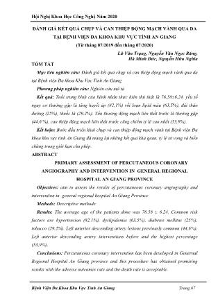 Đánh giá kết quả chụp và can thiệp động mạch vành qua da tại bệnh viện đa khoa khu vực tỉnh An Giang Đánh giá kết quả chụp và can thiệp động mạch vành qua da tại bệnh viện đa khoa khu vực tỉnh An Giang