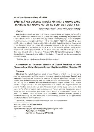 Đánh giá kết quả điều trị gãy kín thân 2 xương cẳng tay bằng kết xương nẹp vít tại Bệnh viện Quân Y 175 Đánh giá kết quả điều trị gãy kín thân 2 xương cẳng tay bằng kết xương nẹp vít tại Bệnh viện Quân Y 175
