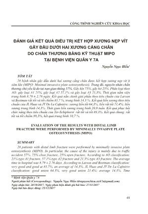 Đánh giá kết quả điều trị kết hợp xương nẹp vít gãy đầu dưới hai xương cẳng chân do chấn thương bằng kỹ thuật MIPO tại Bệnh viện Quân Y 7A