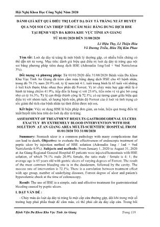 Đánh giá kết quả điều trị loét dạ dày tá tràng xuất huyết qua nội soi can thiệp tiêm cầm máu bằng dung dịch HSE tại Bệnh viện Đa khoa khu vực tỉnh An Giang từ 01/01/2020 đến 31/08/2020