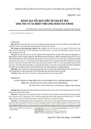 Đánh giá kết quả điều trị tân bổ trợ ung thư vú tại Bệnh viện Ung bướu Đà Nẵng Đánh giá kết quả điều trị tân bổ trợ ung thư vú tại Bệnh viện Ung bướu Đà Nẵng