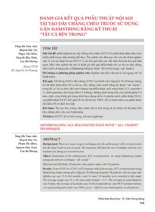 Đánh giá kết quả phẫu thuật nội soi tái tạo dây chằng chéo trước sử dụng gân hamstring bằng kỹ thuật “tất cả bên trong”