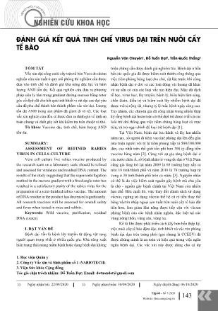 Đánh giá kết quả tinh chế virus dại trên nuôi cấy tế bào