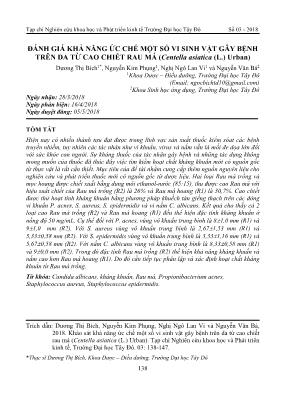 Đánh giá khả năng ức chế một số vi sinh vật gây bệnh trên da từ cao chiết rau má (Centella asiatica (L.) Urban)