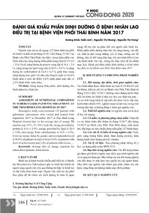 Đánh giá khẩu phần dinh dưỡng ở bệnh nhân lao điều trị tại bệnh viện phổi Thái bình năm 2017