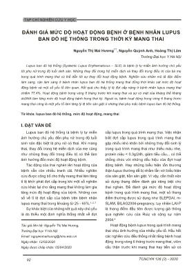 Đánh giá mức độ hoạt động bệnh ở bệnh nhân lupus ban đỏ hệ thống trong thời kỳ mang thai