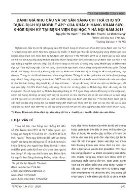 Đánh giá nhu cầu và sự sẵn sàng chi trả cho sử dụng dịch vụ mobile app của khách hàng khám sức khỏe định kỳ tại Bệnh viện Đại học Y Hà Nội năm 2018