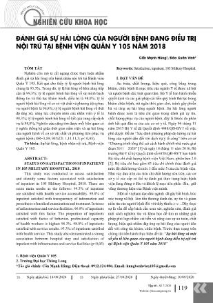Đánh giá sự hài lòng của người bệnh đang điều trị nội trú tại Bệnh viện Quân Y 105 năm 2018