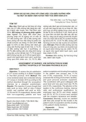Đánh giá sự hài lòng với công việc của điều dưỡng viên tại một số bệnh viện huyện tỉnh Thái Bình năm 2019