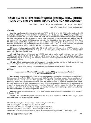 Đánh giá sự khiếm khuyết nhóm gen sửa chữa (DMMR) trong ung thư đại trực tràng bằng hóa mô miễn dịch