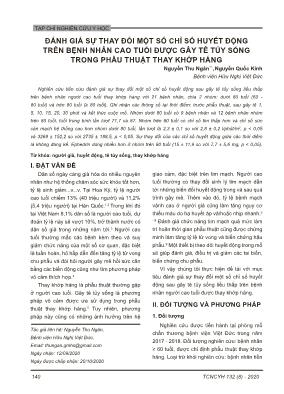 Đánh giá sự thay đổi một số chỉ số huyết động trên bệnh nhân cao tuổi được gây tê tủy sống trong phẫu thuật thay khớp háng