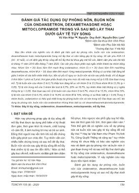 Đánh giá tác dụng dự phòng nôn, buồn nôn của ondansetron, dexamethasone hoặc metoclopramide trong và sau mổ lấy thai dưới gây tê tủy sống