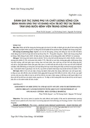 Đánh giá tác dụng phụ và chất lượng sống của bệnh nhân ung thư vú đang hóa trị bổ trợ tại Trung tâm Ung bứu - Bệnh viện trung ương Huế Đánh giá tác dụng phụ và chất lượng sống của bệnh nhân ung thư vú đang hóa trị bổ trợ tại Trung tâm Ung bứu - Bệnh viện trung ương Huế