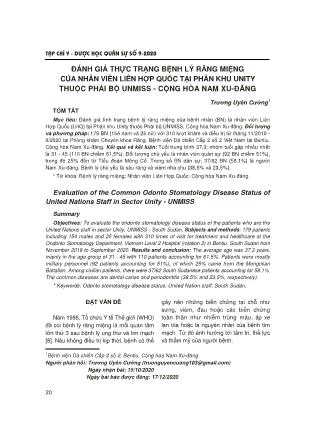 Đánh giá thực trạng bệnh lý răng miệng của nhân viên liên hợp quốc tại Phân khu Unity thuộc Phái bộ UNMISS - Cộng hòa Nam Xu-đăng