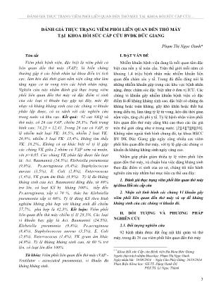 Đánh giá thực trạng viêm phổi liên quan đến thở máy tại khoa hồi sức cấp cứu BVĐK Đức Giang Đánh giá thực trạng viêm phổi liên quan đến thở máy tại khoa hồi sức cấp cứu BVĐK Đức Giang
