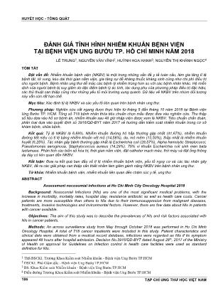 Đánh giá tình hình nhiễm khuẩn bệnh viện tại Bệnh viện Ung Bướu TP. Hồ Chí Minh năm 2018