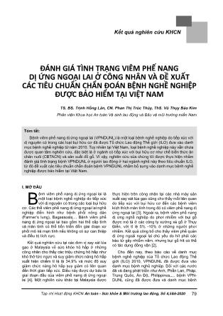 Đánh giá tình trạng viêm phế nang dị ứng ngoại lai ở công nhân và đề xuất các tiêu chuẩn chẩn đoán bệnh nghề nghiệp được bảo hiểm tại Việt Nam Đánh giá tình trạng viêm phế nang dị ứng ngoại lai ở công nhân và đề xuất các tiêu chuẩn chẩn đoán bệnh nghề nghiệp được bảo hiểm tại Việt Nam