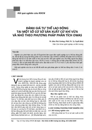 Đánh giá tư thế lao động tại một số cơ sở sản xuất cơ khí vừa và nhỏ theo phương pháp phân tích OWAS