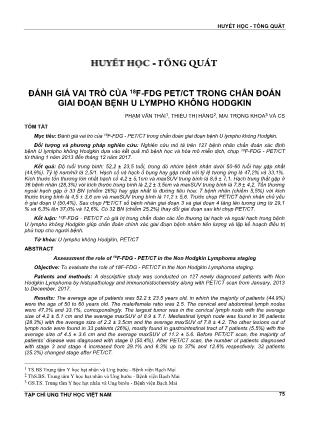 Đánh giá vai trò của 18F-FDG - PET/CT trong chẩn đoán giai đoạn bệnh u lympho không Hodgkin