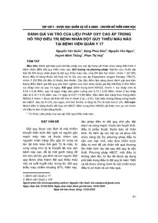 Đánh giá vai trò của liệu pháp oxy cao áp trong hỗ trợ điều trị bệnh nhân đột quỵ thiếu máu não tại bệnh viện Quân Y 17