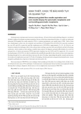 Diễn đàn: Sinh thiết, chọc tế bào khối tụy và quanh tụy