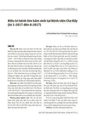 Điều trị bệnh tim bẩm sinh tại Bệnh viện Chợ Rẫy (từ 1-2017 đến 8-2017)