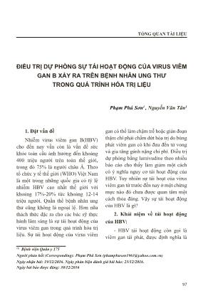 Điều trị dự phòng sự tái hoạt động của virus viêm gan B xảy ra trên bệnh nhân ung thư trong quá trình hóa trị liệu