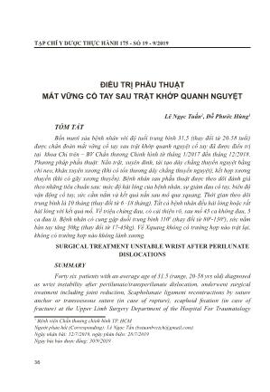 Điều trị phẫu thuật mất vững cổ tay sau trật khớp quanh nguyệt