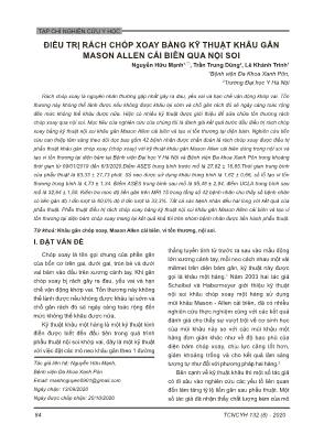 Điều trị rách chóp xoay bằng kỹ thuật khâu gân mason allen cải biên qua nội soi